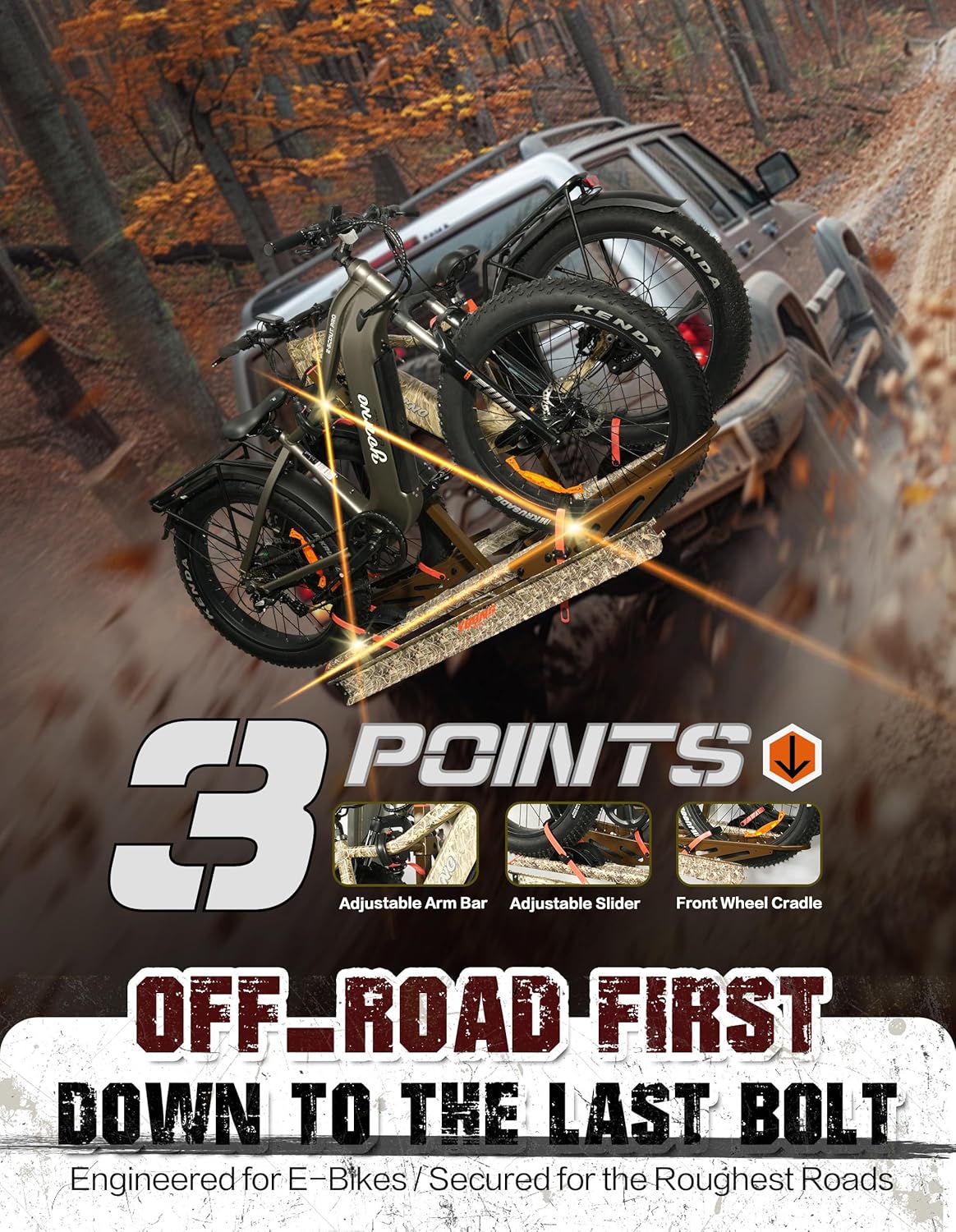 Young Hitch Bike Rack for 2 E-Bikes, Heavy Duty Platform Carrier, 200lbs Capacity, Foldable, Fat Tire, Electric Bike, Hitch Mount, SUV, Truck, RV, Car, 2" Receiver, Anti-Wobble, Camo