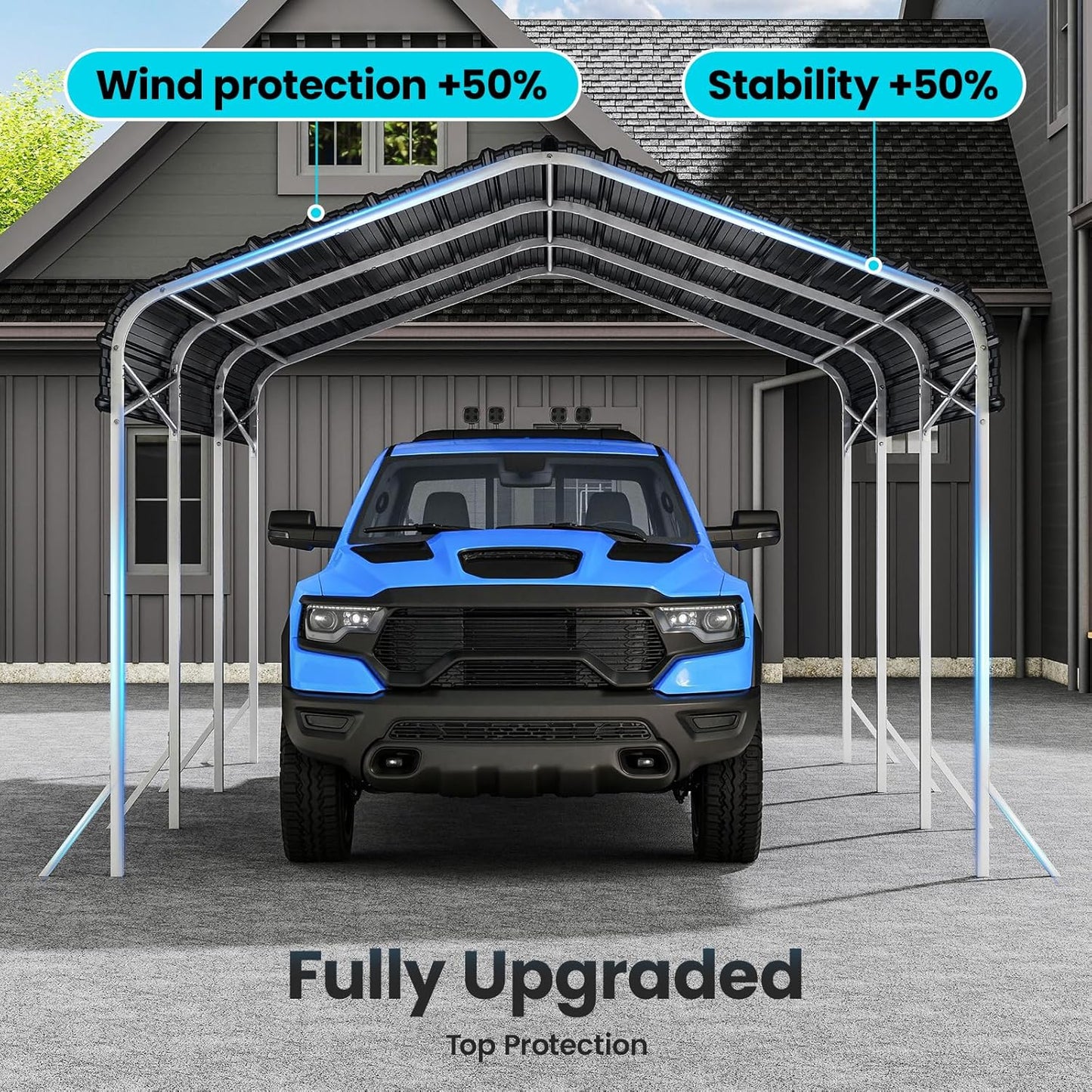 Heavy Duty Metal Carport – Sturdy Structure, All-Weather Protection, Easy Assembly for Cars, Trucks, Boats, Tractors, and Outdoor Storage (Gray, 10X15 FT)