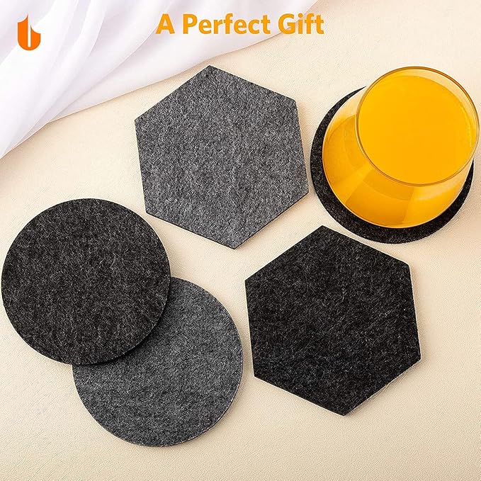 Urbanstrive 6 PCS Coasters Absorbent Felt Coasters for Drinks Bar Home, 4 Inch (Black Round)