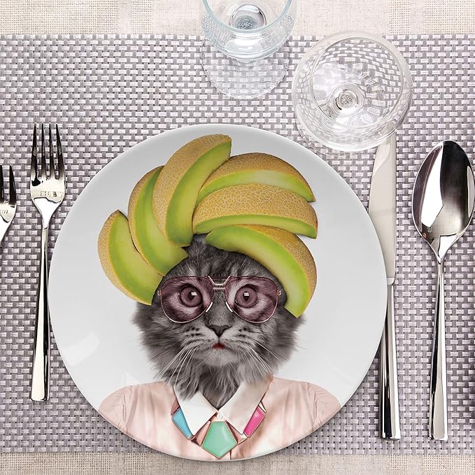 Wild Dining Dinner Plate I Funny Dinner Plate I 100% Ceramic I 9-inch Plate I Funny Plate with Goofy Pet Print I Gift Idea for Students | Dishwasher Microwave and Food Safe (Cat)