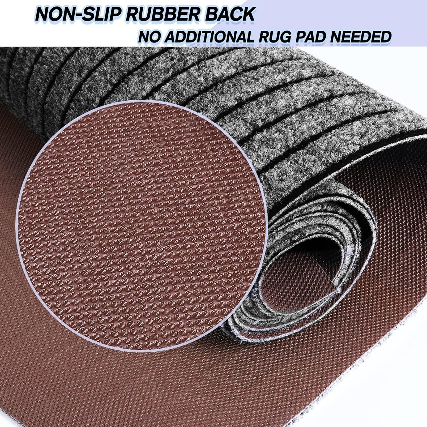 Custom Size Backed Non-Slip Area Rugs Runner, Easy Clean, Waterproof Runner Rugs for Hallway Entryway, Kitchen, Laundry, 4FT x 71FT, Gray Stripe