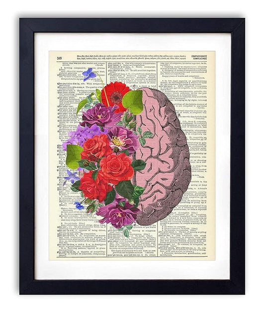 Vintage Anatomy Illustration Art, Dictionary Print, Antique Wall Art Home Decor, Modern Boho, Medical Posters, Farmhouse Decoration 8x10 Inches, Ready To Frame (Pink Brain)