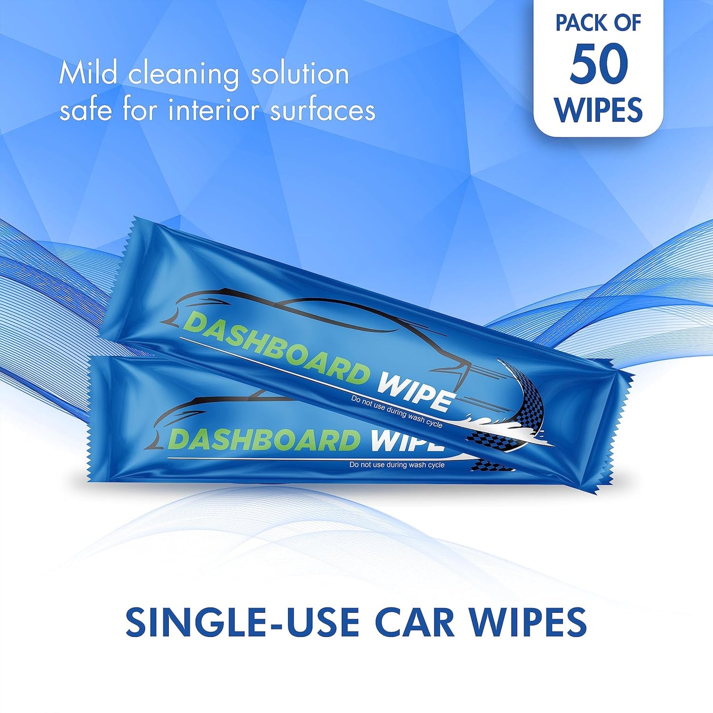 Diamond Wipes Car Wash Wipes with Refreshing Lemon Scent, Pack of 50 Individually Wrapped Wipes, Dashboard Car Accessories Travel Essentials