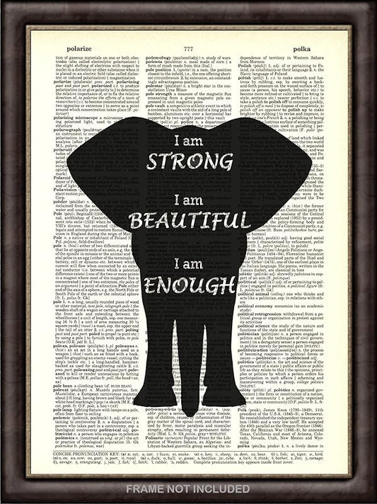 Black Elephant Dictionary Art Print - Inspirational Quotes Upcycled Vintage Wall Decor Dictionary Book Page Art - Handmade Animal Decor Gift - Unframed