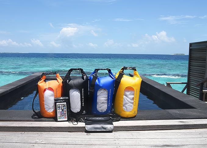 Waterproof Dry Bags Set of 3 Dry Bag with 2 Zip Lock Seals & Detachable Shoulder Strap, Waist Pouch & Phone Case - Can Be Submerged Into Water - for Swimming (Navy Blue(Window), 20L)