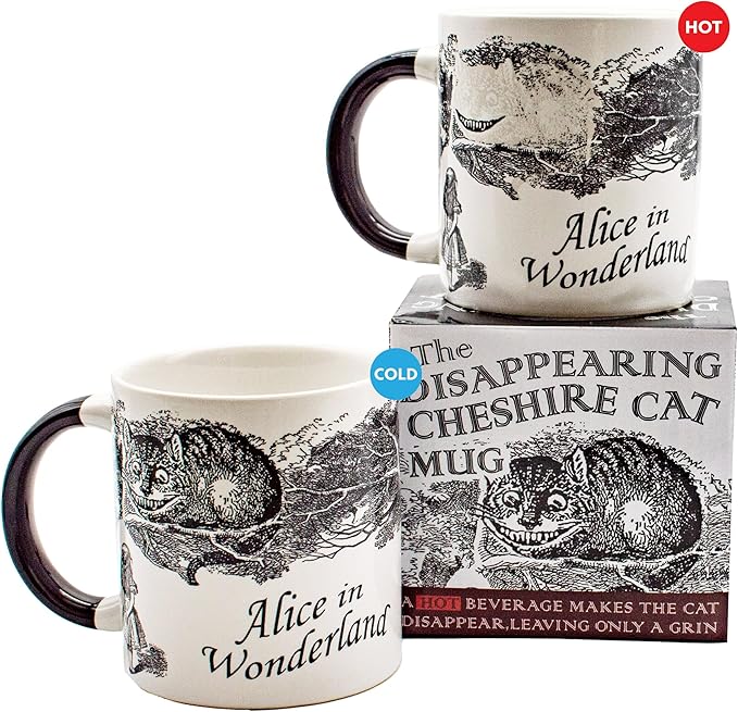 The Unemployed Philosophers Guild Heat Transforming Disappearing Cheshire Cat Mug - Hot Coffee Leaves Behind Only the Grin, Comes in Gift Box, 12oz