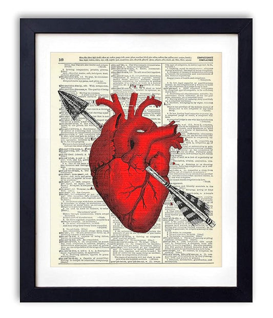 Vintage Anatomy Illustration Art, Dictionary Print, Antique Wall Art Home Decor, Modern Boho, Medical Posters, Farmhouse Decoration 8x10 Inches, Ready To Frame (Heart with Arrow)