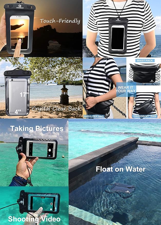Waterproof Dry Bags Set Of 3 Dry Bag With 2 Zip Lock Seals & Detachable Shoulder Strap, Waist Pouch & Phone Case - Can Be Submerged Into Water - For Swimming (Black(Window), 5L)