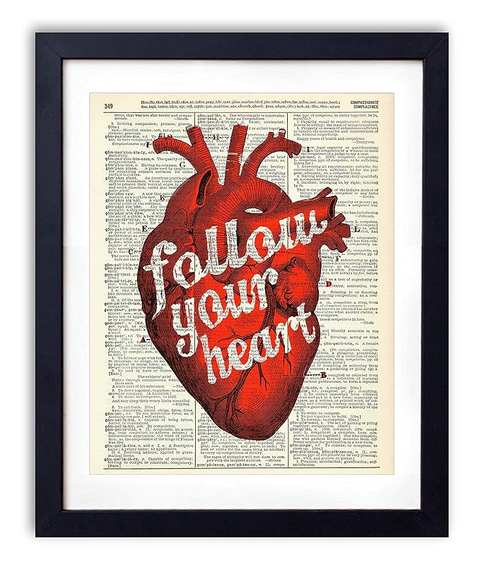 Vintage Anatomy Illustration Art, Dictionary Print, Antique Wall Art Home Decor, Modern Boho, Medical Posters, Farmhouse Decoration 8x10 Inches, Ready To Frame (Follow Your Heart)