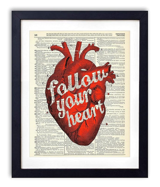 Vintage Anatomy Illustration Art, Dictionary Print, Antique Wall Art Home Decor, Modern Boho, Medical Posters, Farmhouse Decoration 8x10 Inches, Ready To Frame (Follow Your Heart)