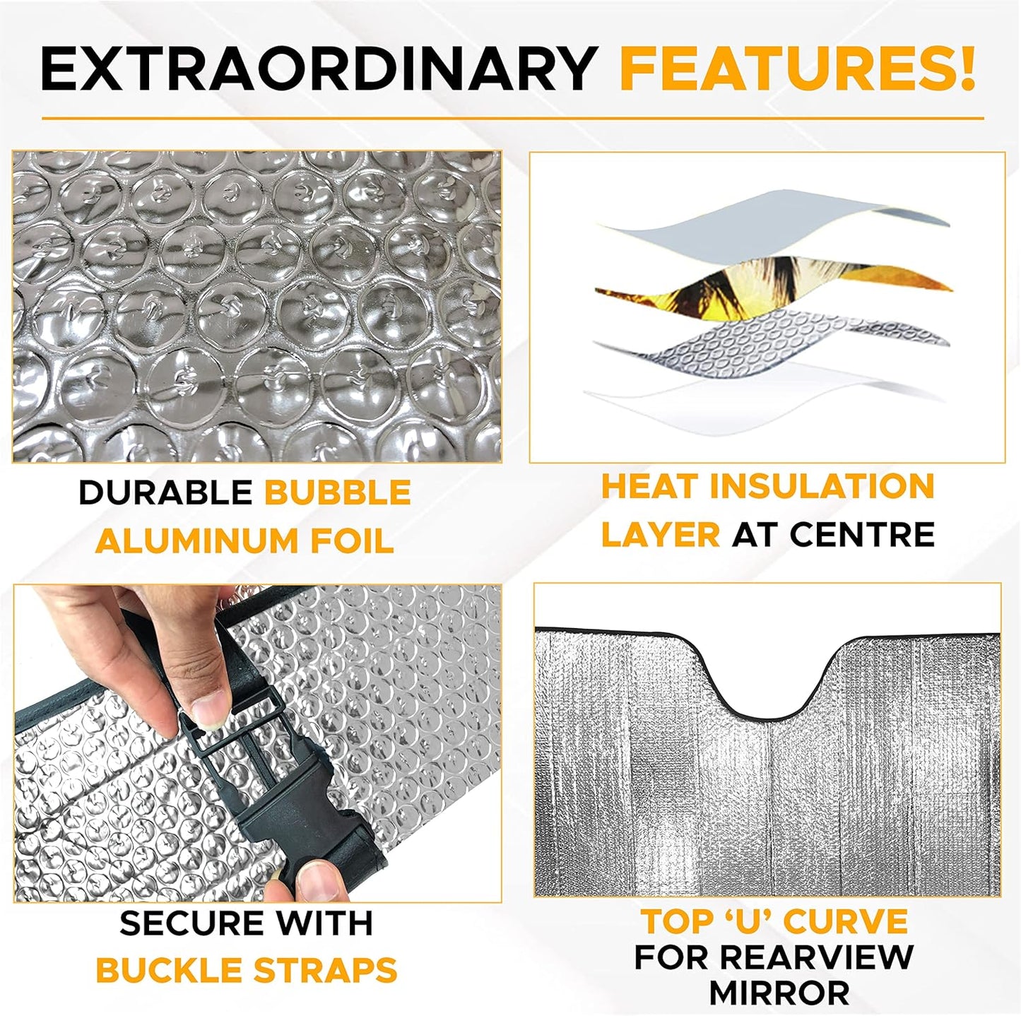 EcoNour Accordion Windshield Sun Shade for Jeep Wrangler | Car Shade Front Windshield Designed for Jeep Wrangler| Dashboard Sun Visor for UV and Heat | XS 53 x 17 inches