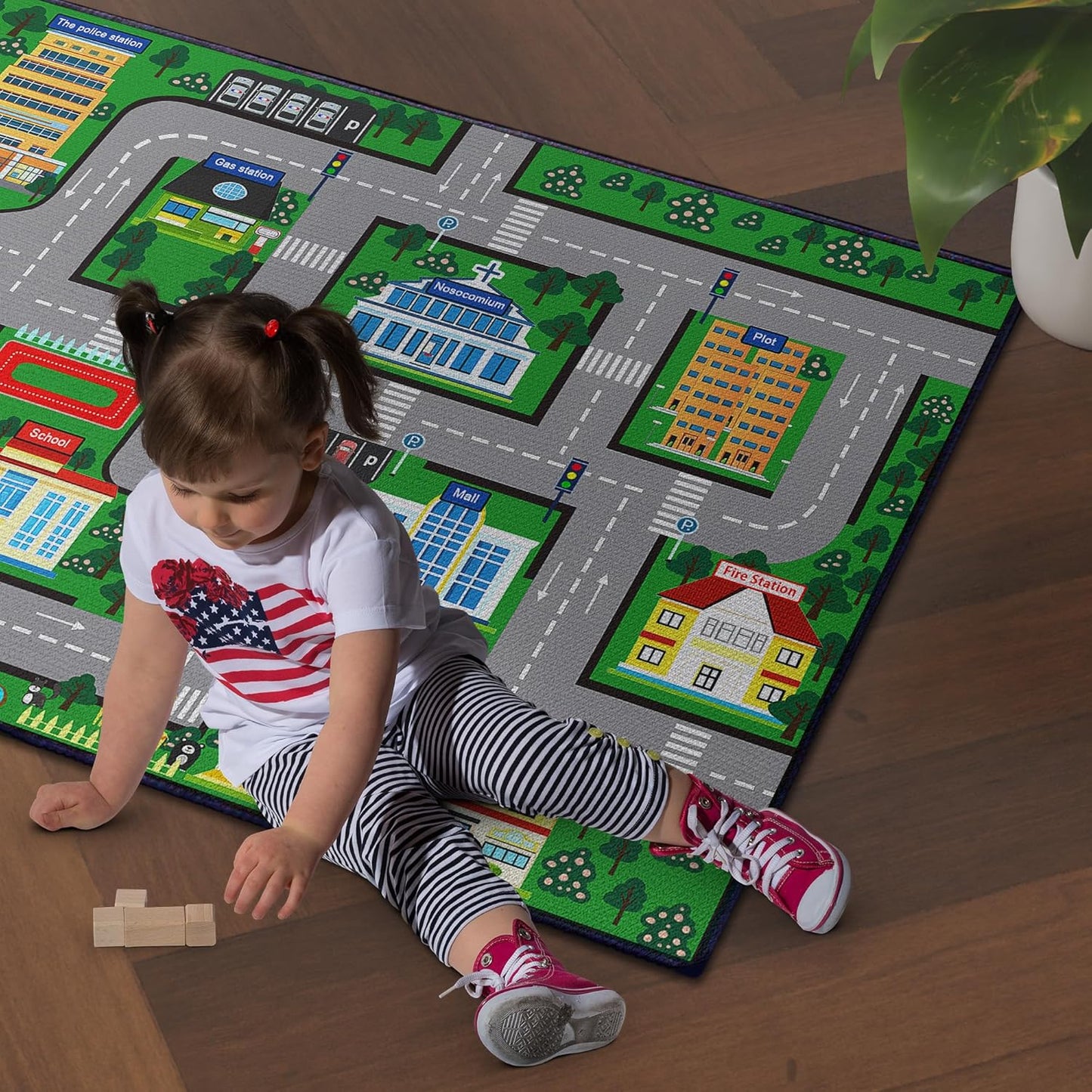 Fun Car Play Area Carpet Car Mat 3x4 Play Rug for Playroom Town City Road Map for Boys Bedroom Non-Slip Washable