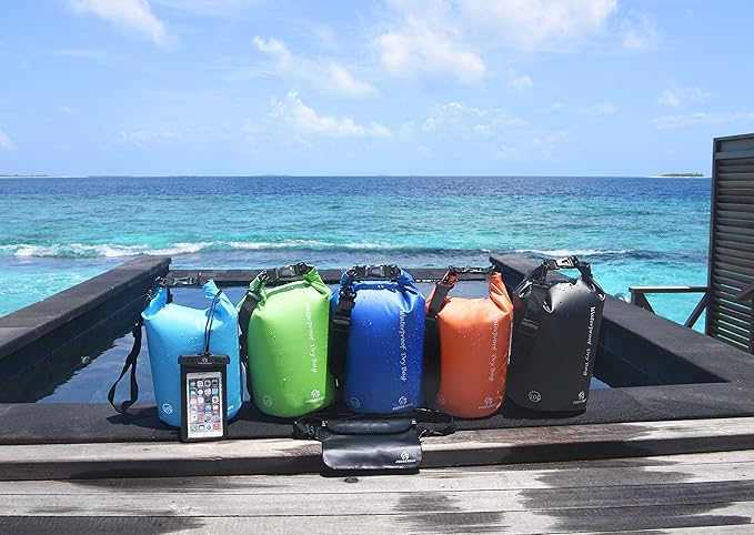 Waterproof Dry Bags Set of 3 Dry Bag with 2 Zip Lock Seals & Detachable Shoulder Strap, Waist Pouch & Phone Case - Can Be Submerged Into Water (Navy Blue, 20L)