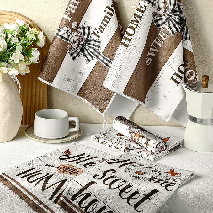 TecUnite 6 Pcs Farmhouse Rustic Kitchen Towels Farm Cotton Dish Towels Decorative Vintage Hand Towel for Cleaning Drying Wiping Tasks Women Mom Gifts Home Living Room Decor