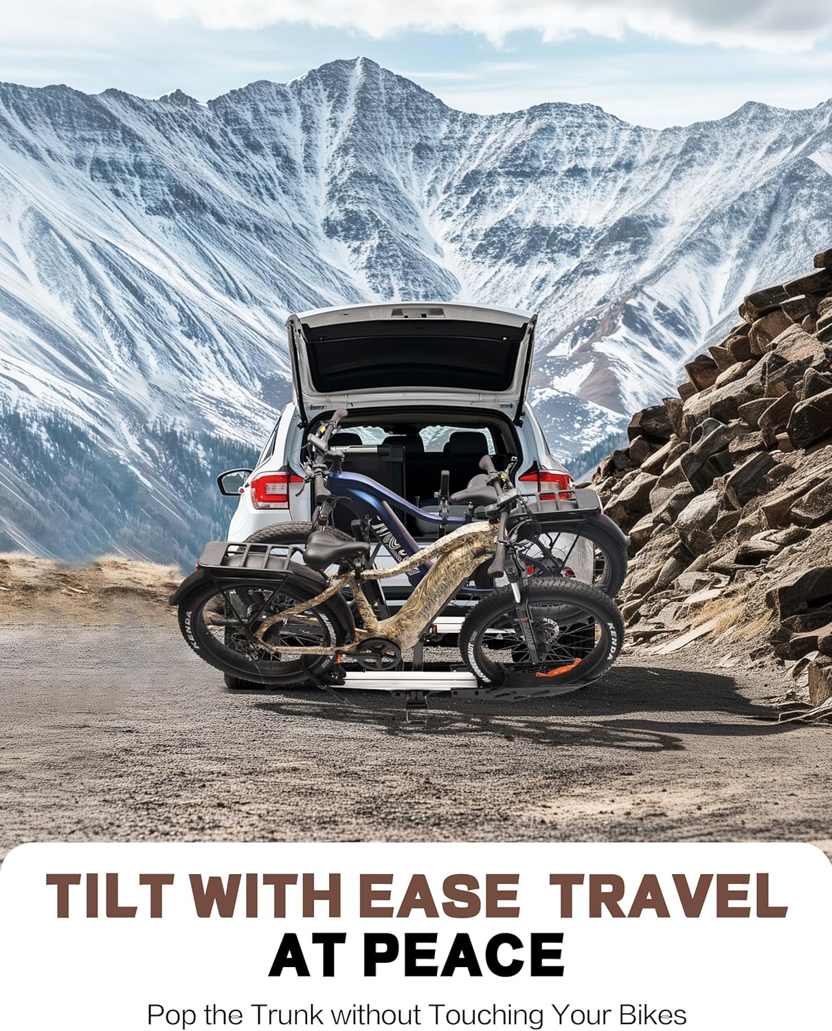 200 LBS. Hitch Mount Ebike Rack for Fat Tire Electric Bikes, Mountain Bicycles, fits Cars, SUVs, RVs, Trucks, Trailers with 2 Inch Receiver