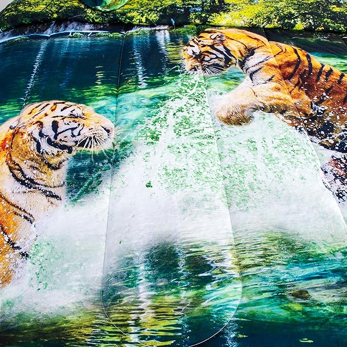 Tiger Print Comforter Sets Blanket Twin Size, 3D Animal Bedding Set for Kids Boys Girls Teens Room All-Season Reversible Quilted Duvet