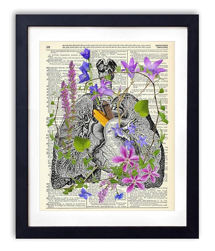 Vintage Anatomy Illustration Art, Dictionary Print, Antique Wall Art Home Decor, Modern Boho, Medical Posters, Farmhouse Decoration 8x10 Inches, Ready To Frame (Heart and Lungs with Crystals)