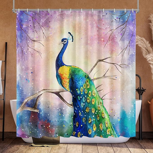 Vimorco Oil Painting Peacock Shower Curtain, Beautiful Peacock Shower Curtains for Bathroom, Waterproof Quick-Dry Polyester Fabric Shower Curtain, Art Peacock Bath Curtain Bathroom Decor, 12 Hooks
