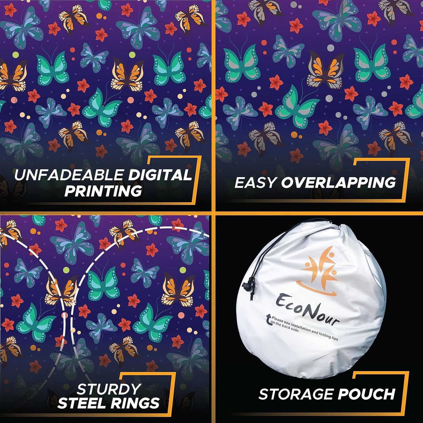 EcoNour Butterfly RV Windshield Sunshade | Windshield Cover Sunshade for UV Rays & Heat Protection, Keeps Your Interior Cool | Fits RVs, Trucks, Motorhomes, Buses | XXL - 102 x 51 inches