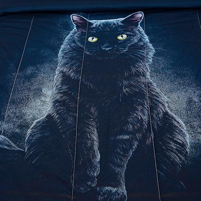 Black Cat Comforter Set,3D Cartoon Cat Comforter Twin,Animals Print Bedding Set for Kids Girls Boys Cat Quilt Set with 1 Comforter and 2 Pillow Cases Bedroom Decor