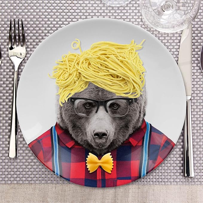 Wild Dining Dinner Plate I Funny Dinner Plate I 100% Ceramic I 9-inch Plate I Funny Plate with Goofy Pet Print I Novelty Tableware | Gift Idea for Students | Dishwasher Microwave and Food Safe (Bear)