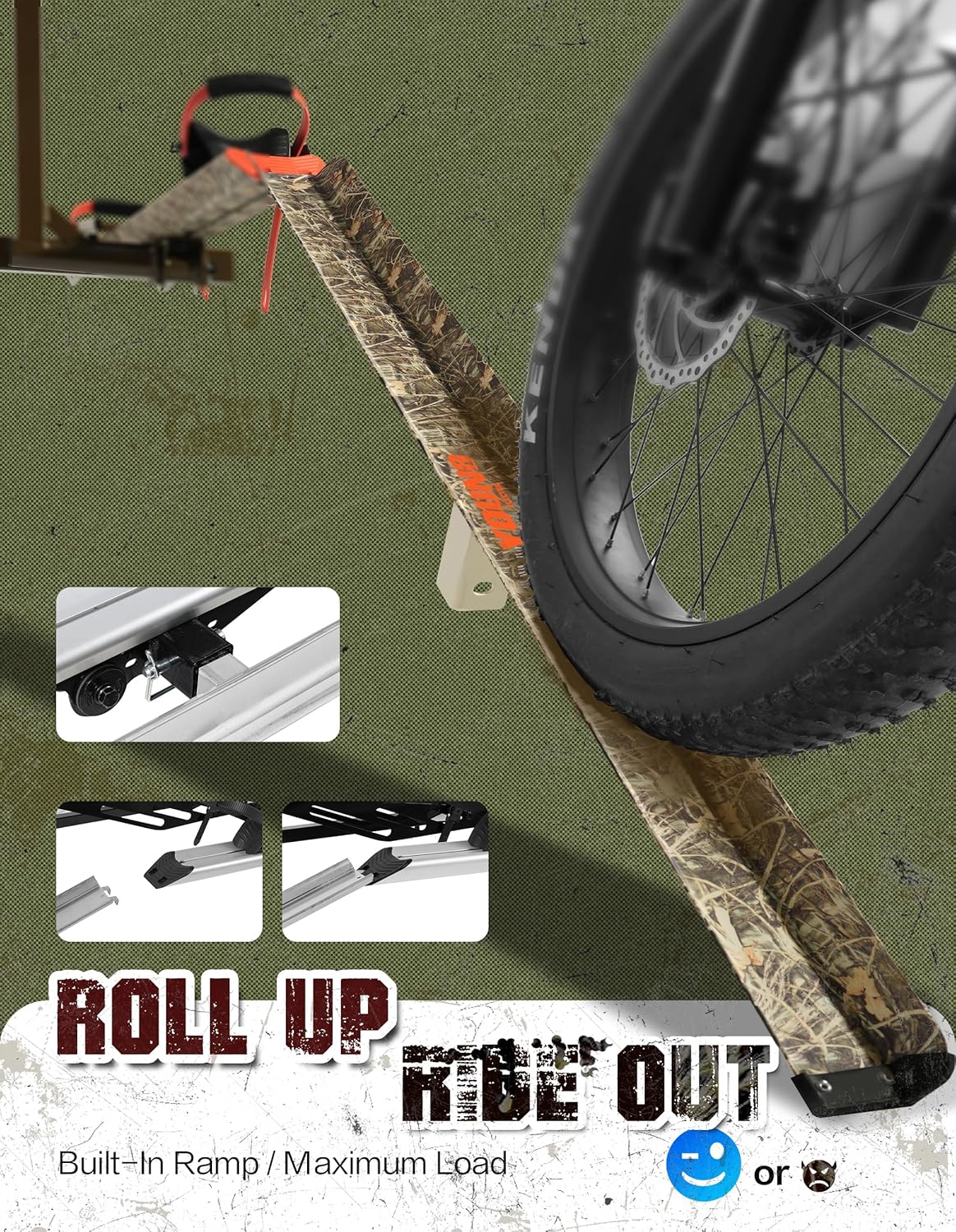 Young Bike Rack Hitch Mount for 2 E-Bikes, Fat Tire, Electric Bike Rack, Car, SUV, Truck, RV, Platform Carrier, 200lbs Capacity, Foldable, Anti-Wobble, Bike Holder, Cargo Rack, 2" Receiver, Camo