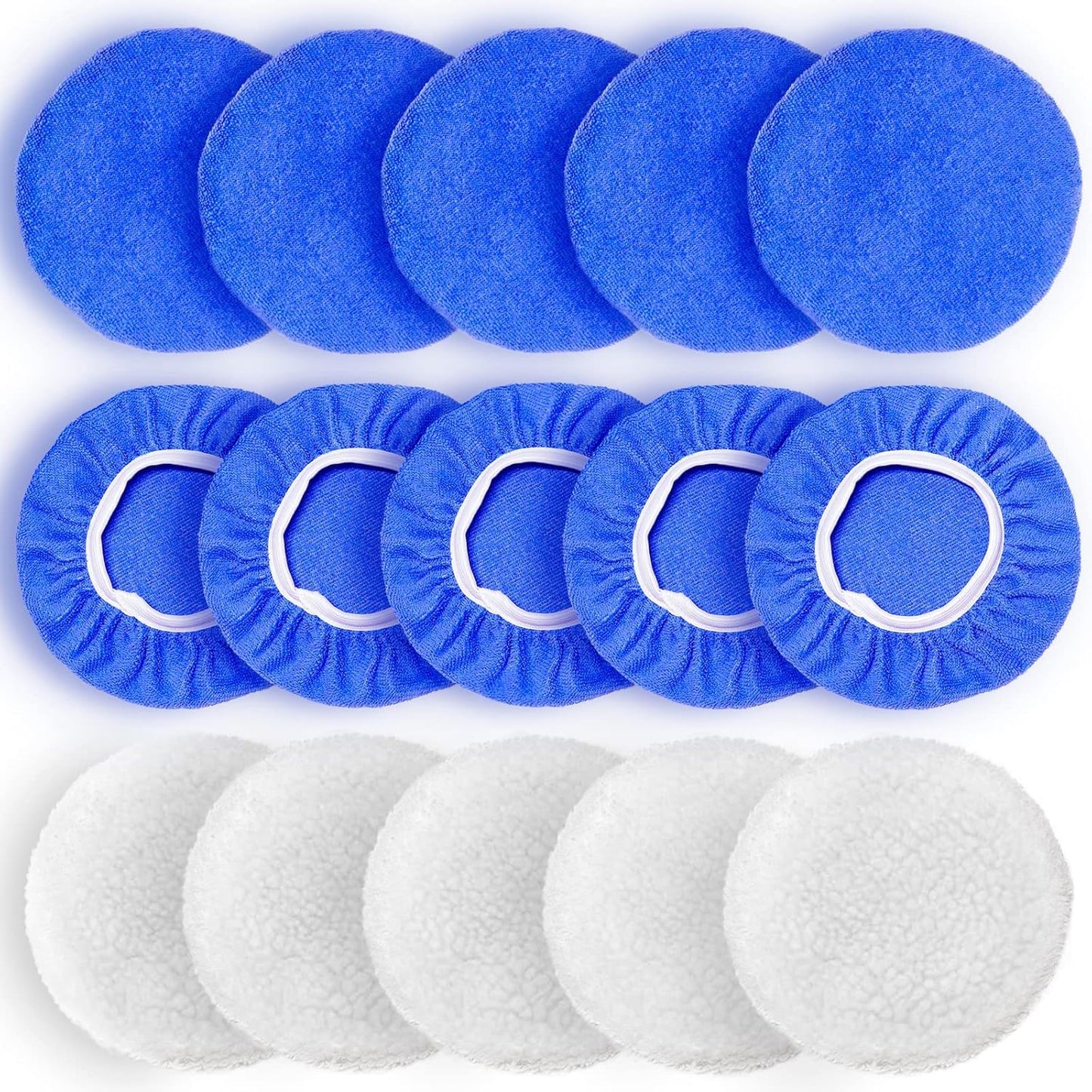 7 to 8 Inch Car Polisher Pad Bonnet, 15Pcs Car Polishing Bonnet Buffing Pads, 10*Microfiber+5*Woollen