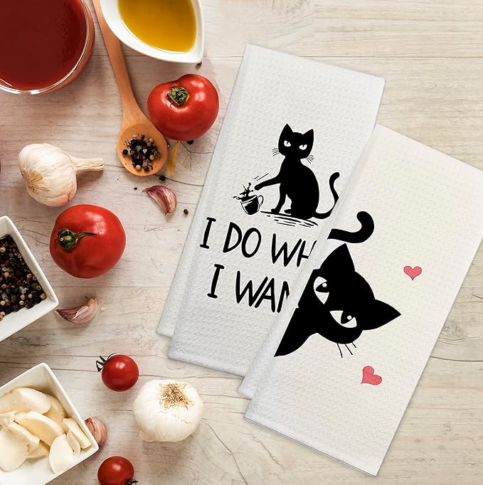 Black Cat Kitchen Towels 16x24 Set of 4, Cat Towels for Cat Lovers, Cat Hand Towels, Cat Dish Towels, Cat Lover Gifts for Women, Gifts for Cat Lovers, Cat Mom Gifts, Cat Owner Gifts