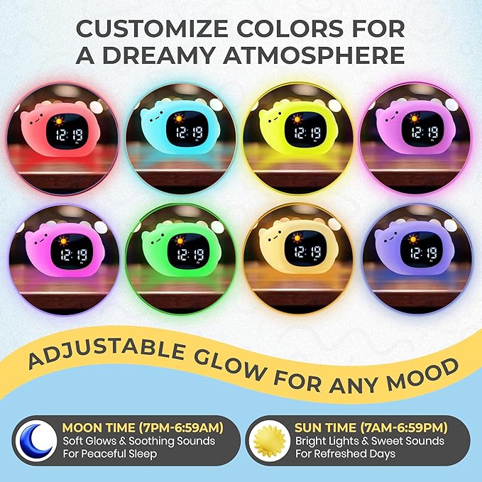 Bumble & Bright - OK to Wake Kids Alarm Clock with Nightlight & Sound Machine | 8 Colors, 6 Sounds, Snooze | Teaches Healthy Sleep Habits & Helps Kids Stay in Bed | Plug-in Powered (Corded)