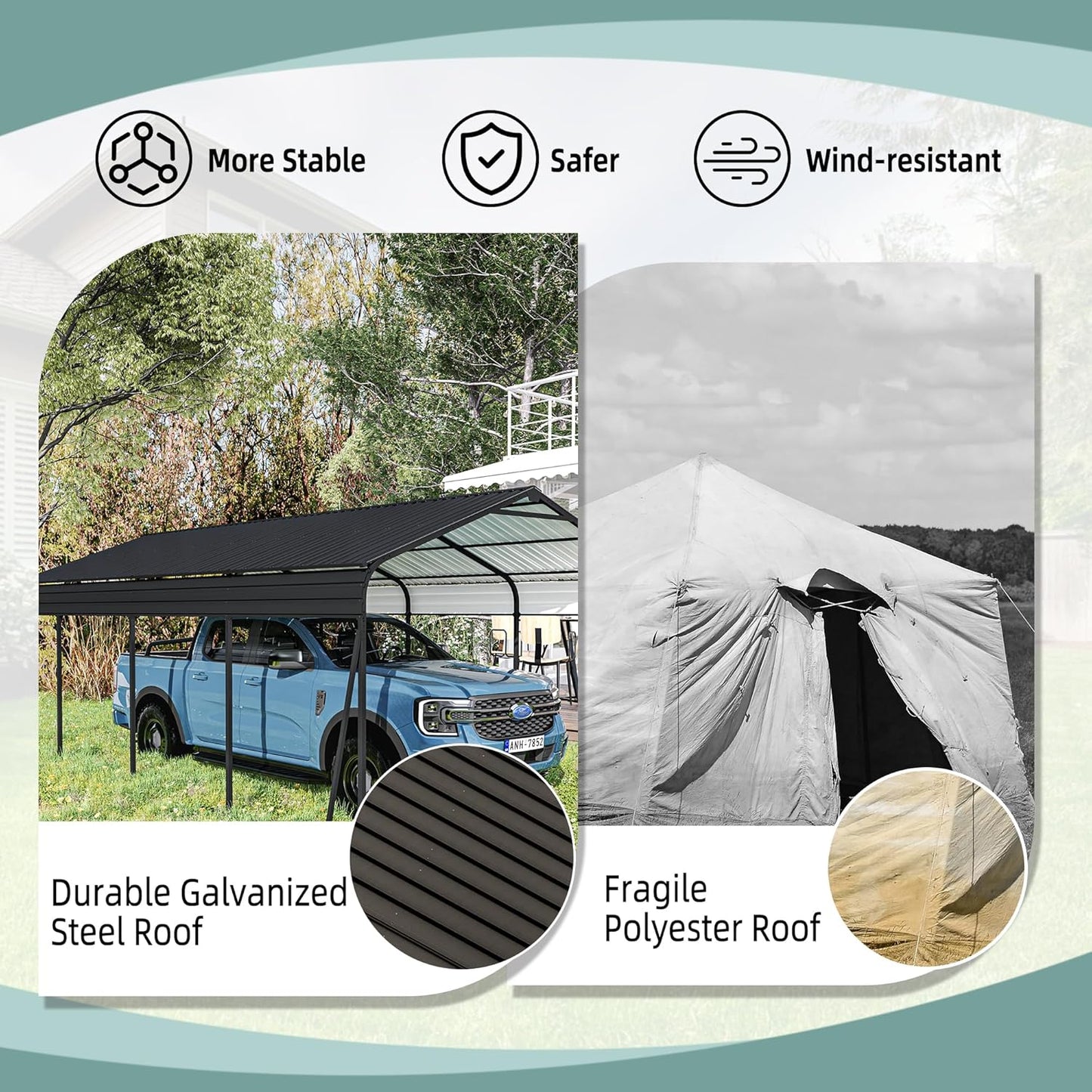 12x20 FT Metal Carport, Heavy Duty Car Port Canopy with Galvanized Steel Roof & Frame, Large Metal Carport Kit, Steel Car Shelter, Outdoor Car Garage for Car, Boat, Truck, Dark Gray