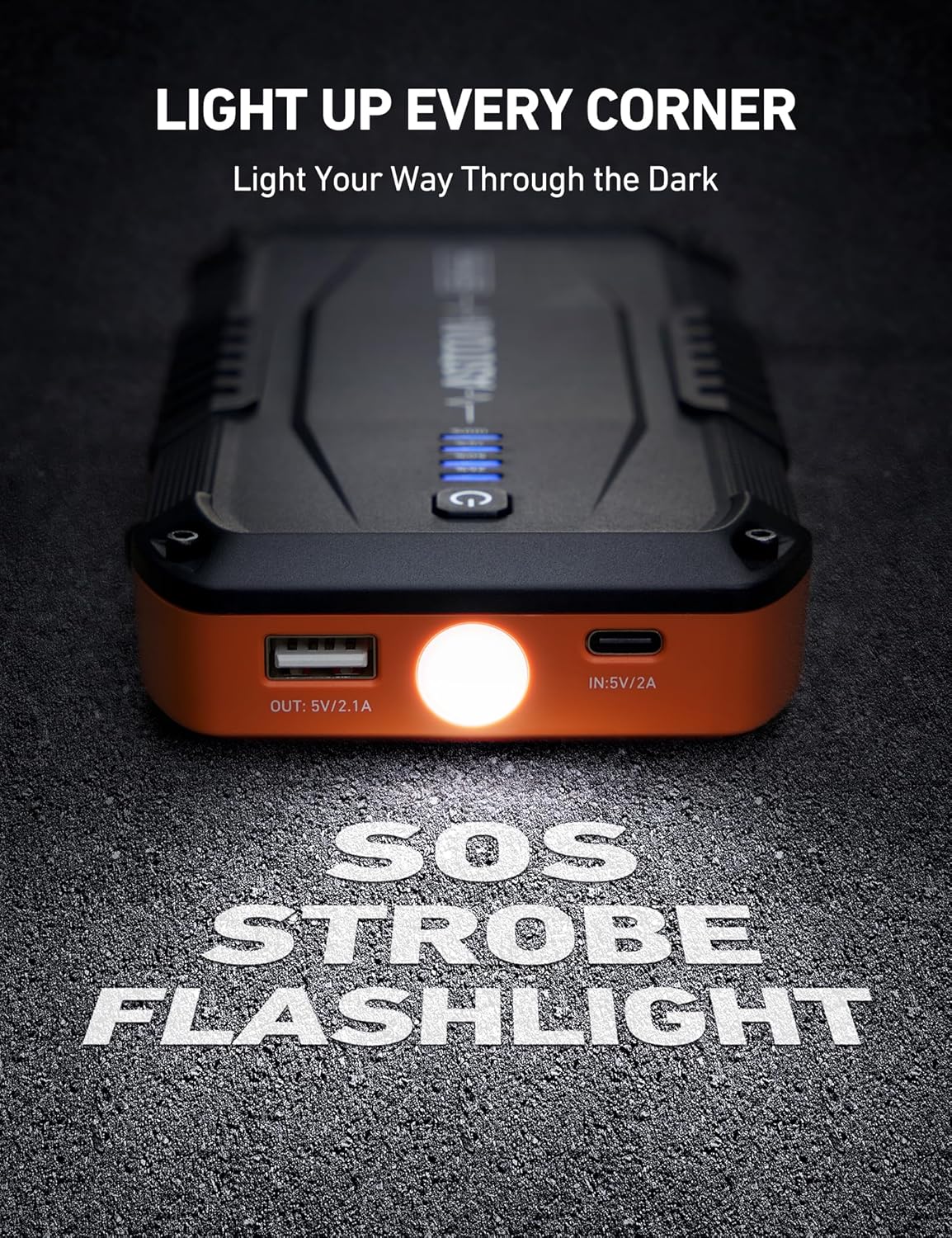 AstroAI S8 Mini Car Battery Jump Starter, 12V Portable Car Starter for Up to 6.0L Gas/3.0L Diesel Engine, Auto Battery Booster Pack, Lithium Jump Box with Jumper Cables & LED Light (Orange)