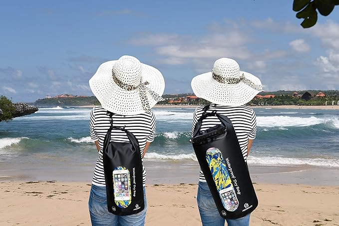 Waterproof Dry Bags Set Of 3 Dry Bag With 2 Zip Lock Seals & Detachable Shoulder Strap, Waist Pouch & Phone Case - Can Be Submerged Into Water - For Swimming (Black(Window), 5L)