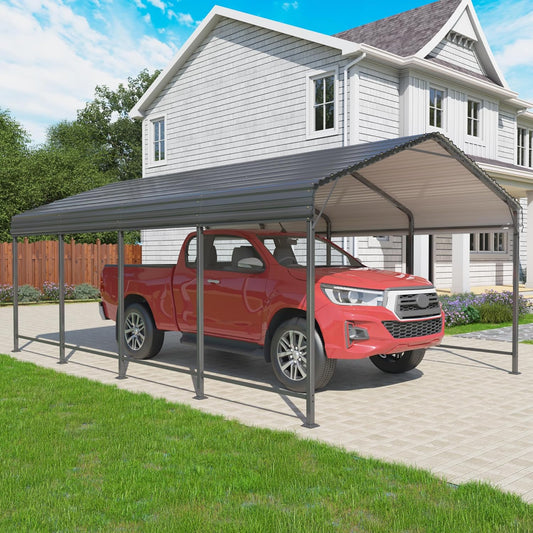 12x20 Metal Carport Carports with Enhanced Base Heavy Duty Garage Outdoor Galvanized Car Shelter for Car, Boats and Truck