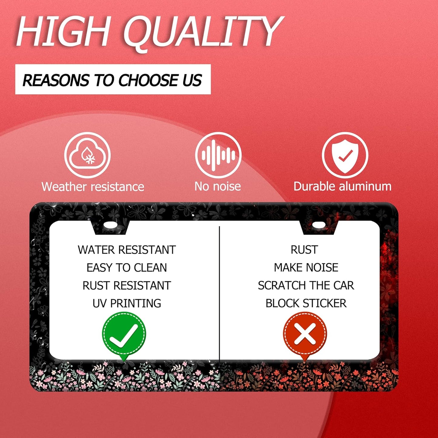 Cute Pink Flowers License Plate Frame Colorful Floral License Plate Frames Funny Auto Accessories Stainless Steel License Plate Holder 6x12 Inch