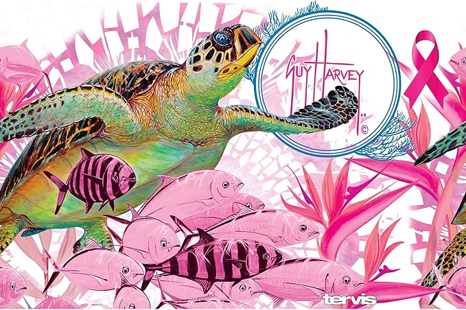Tervis Guy Harvey Triple Walled Insulated Tumbler Travel Cup Keeps Drinks Cold & Hot, 30oz Legacy - Stainless Steel, Breast Cancer Awareness Turtles