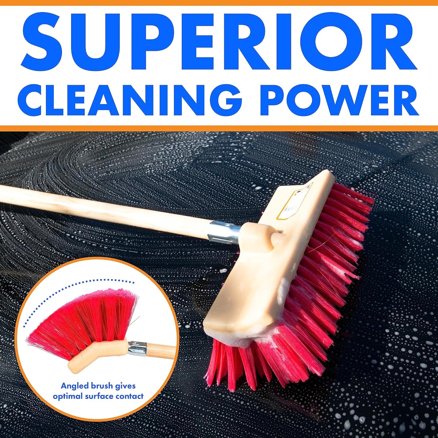 Hub City Industry 10- inch Car Wash Brush, Bi- Level Brush, Soft Nylon Bristle, car Accessories, Cleaning Supplies, Automotive wash Brush,Flagged Red Poly Bristle