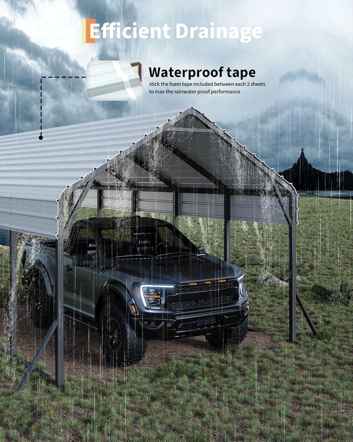 13'x21'x11' Oversized Metal Carport, Steel Heavy Duty Carport for All-Weather, Permanent Shelter for Bass Boats, Pickup Trucks, and Tractors, N.W. 660 Lbs