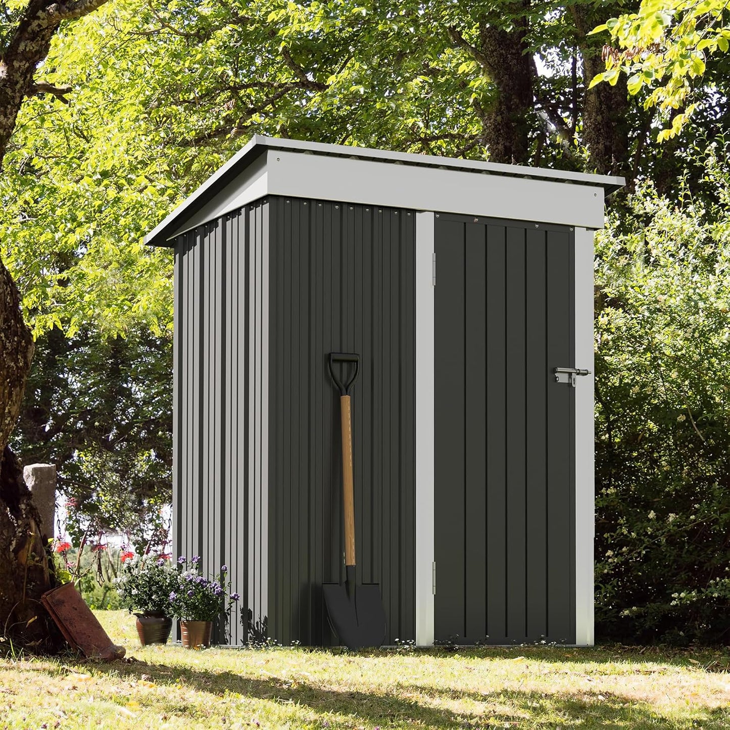 Devoko Outdoor Storage Shed 5 x 3 FT Lockable Metal Garden Shed Steel Anti-Corrosion Storage House with Single Lockable Door for Backyard Outdoor Patio (Gray)