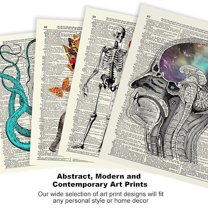 Vintage Anatomy Illustration Art, Dictionary Print, Antique Wall Art Home Decor, Modern Boho, Medical Posters, Farmhouse Decoration 8x10 Inches, Ready To Frame (Heart with Crystals #2)